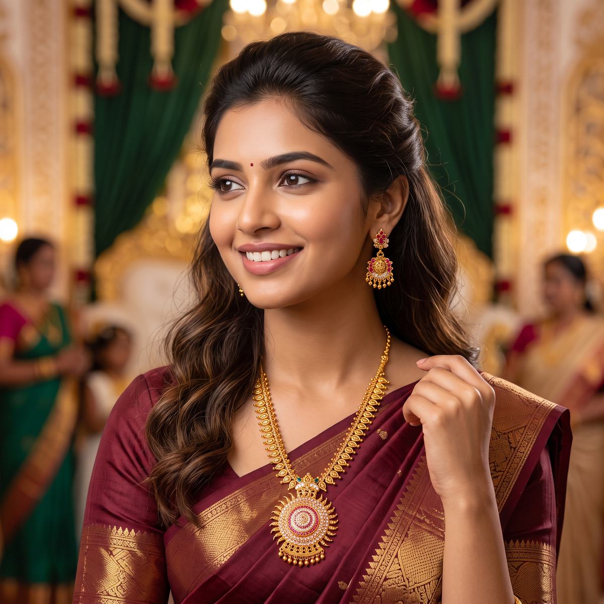 Sunburst CZ Ruby Necklace Jhumka Set