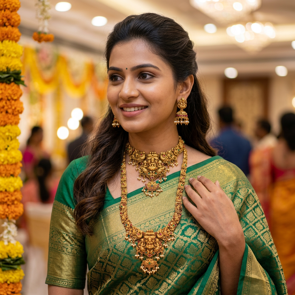 Royal Lakshmi Peacock Temple Bridal Set
