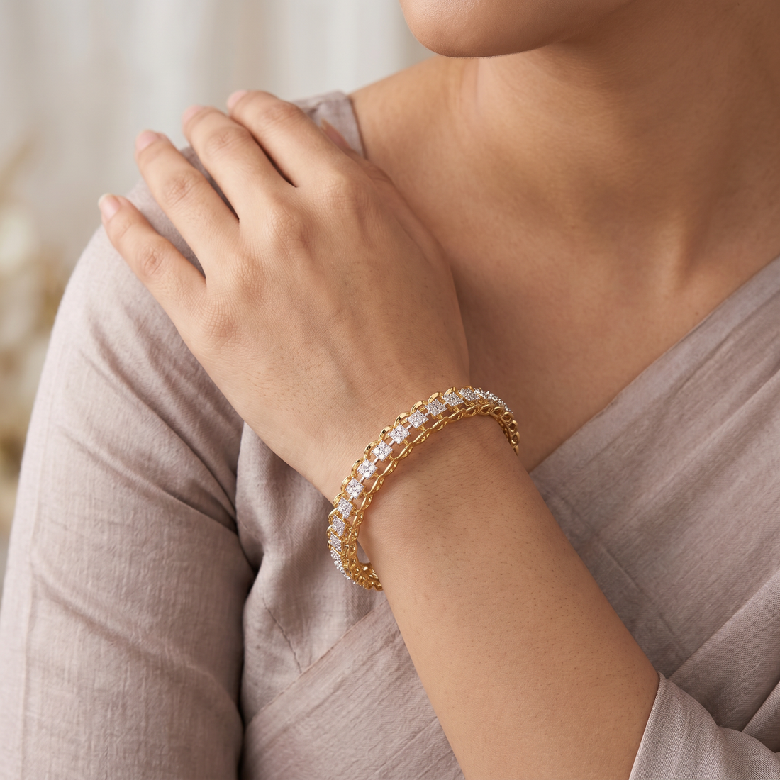 CZ Square Cluster Chain Bangle Set