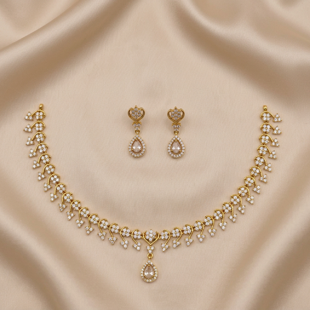 Royal Heart Drop CZ Necklace Set