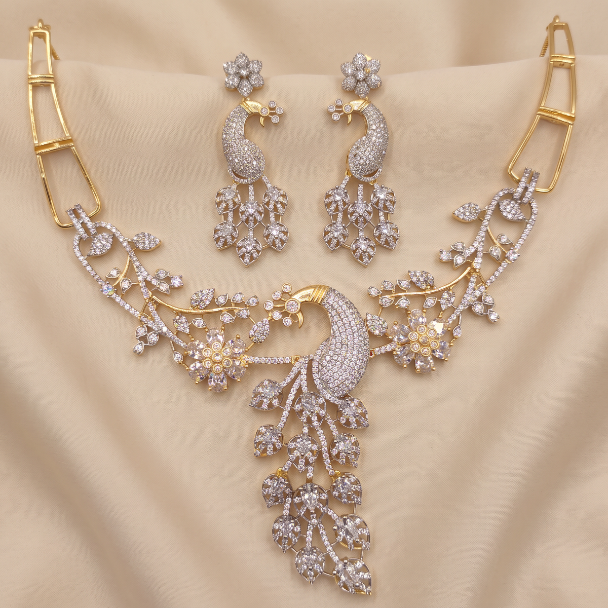 Peacock Floral CZ Necklace Set