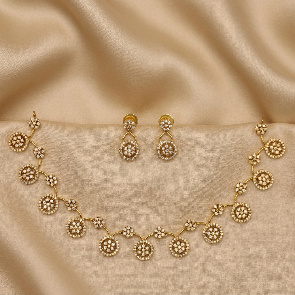 CZ Floral Disc Necklace Set