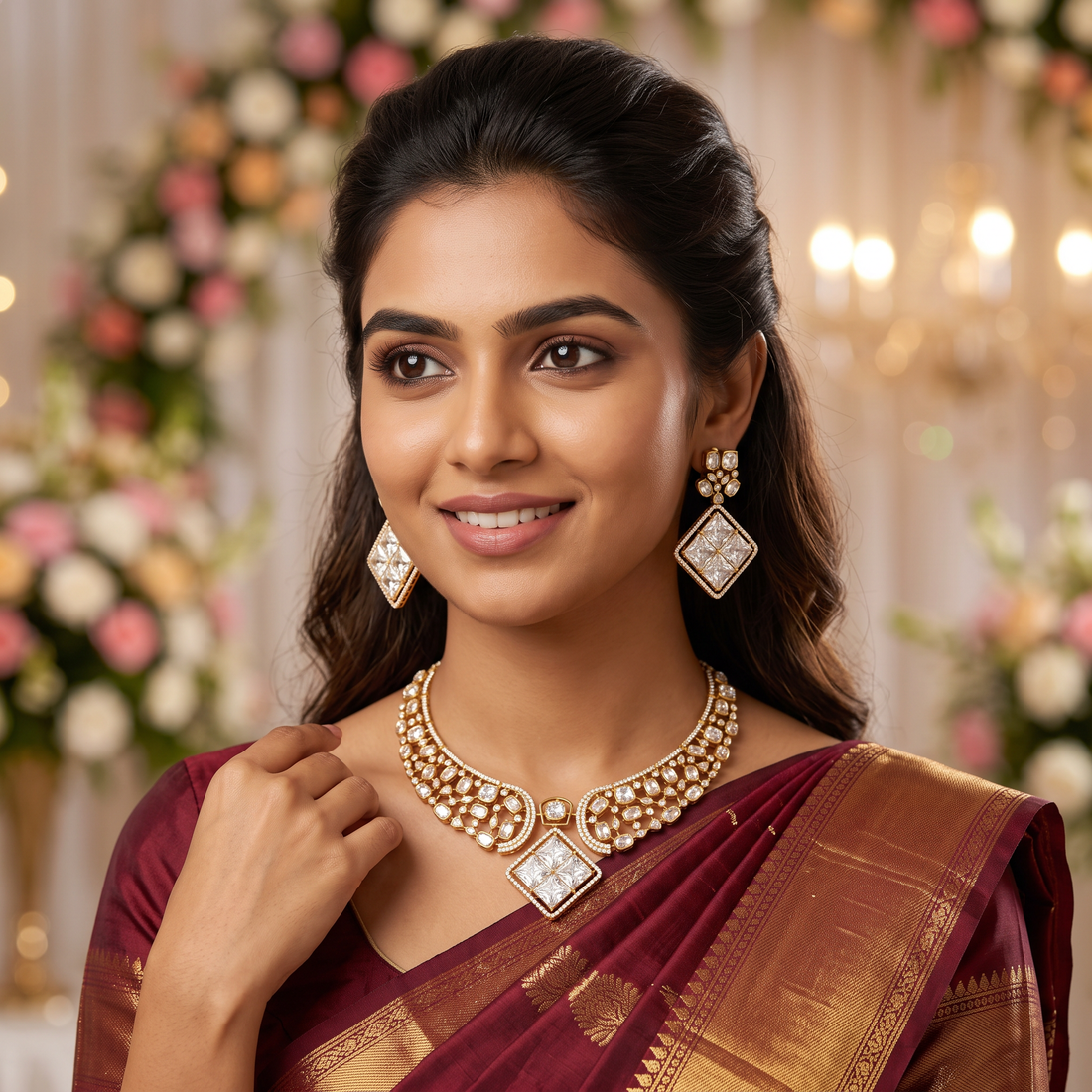 Geometric Diamond CZ Necklace Set