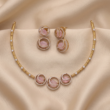 Elegant Pink Crystal Victorian Designer Necklace Set