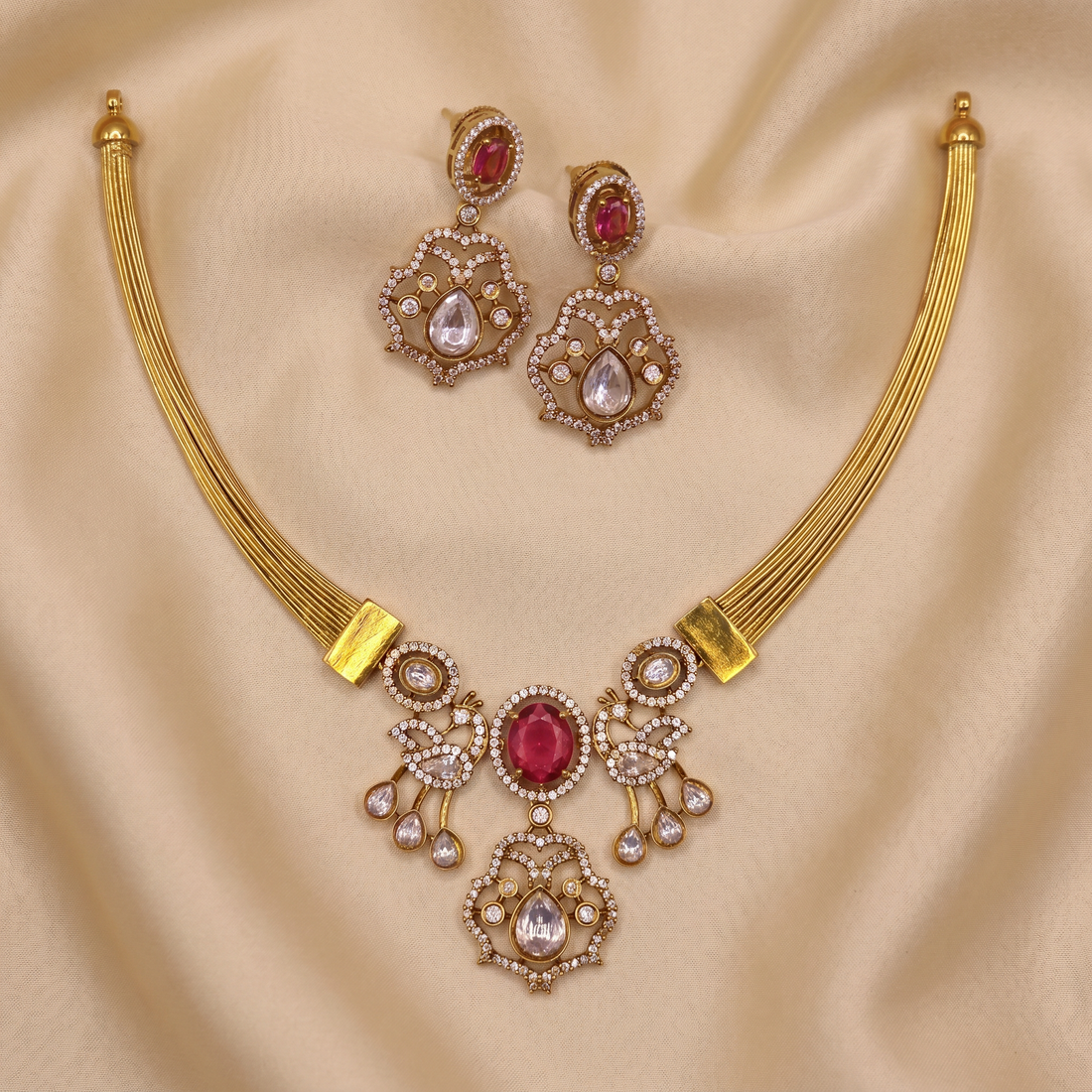 Royal Ruby Kundan Victorian Designer Hasli Set