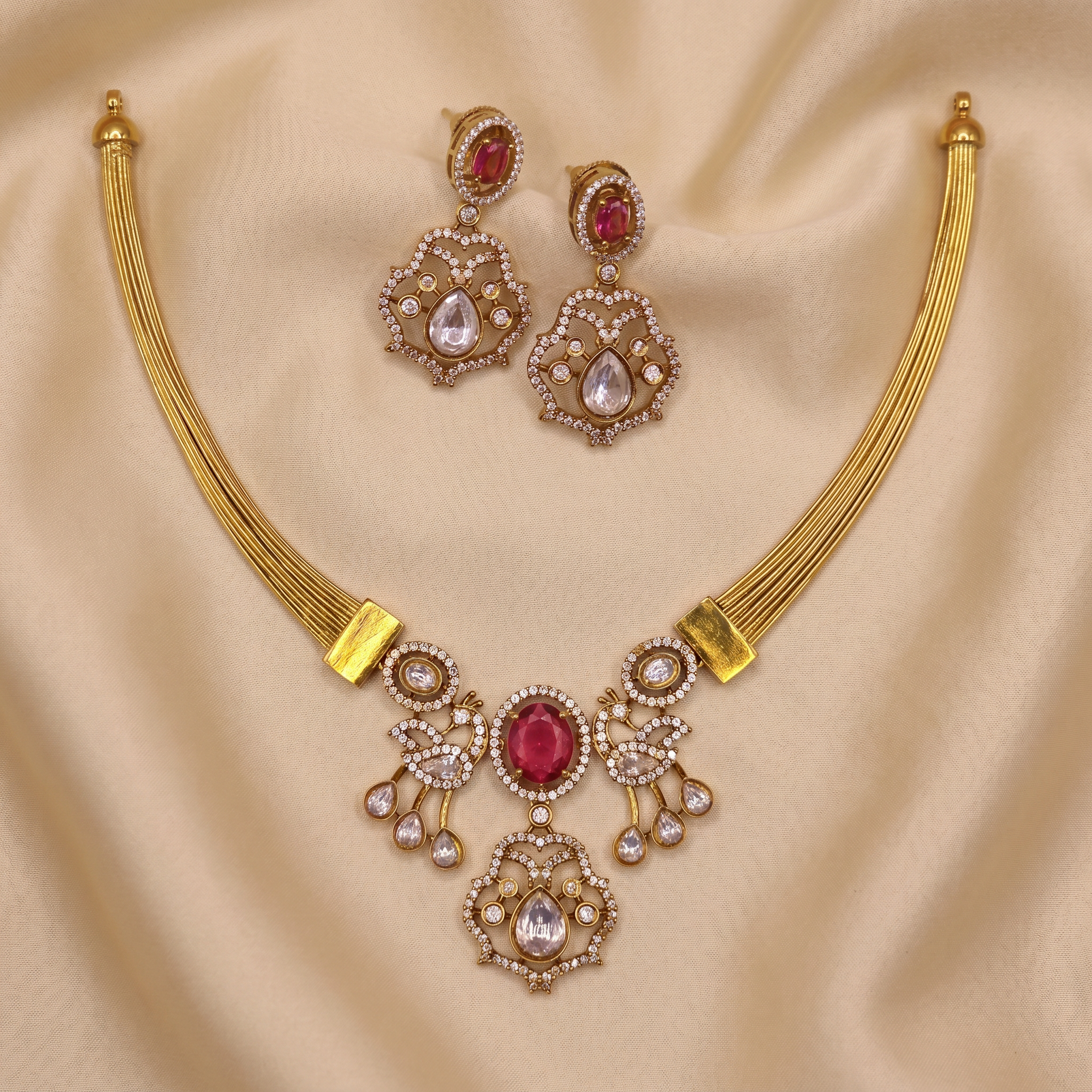 Royal Ruby Kundan Victorian Designer Hasli Set
