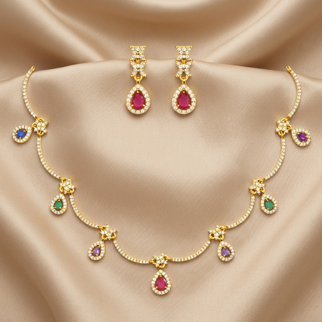 CZ Multistone Teardrop Neckpiece Set