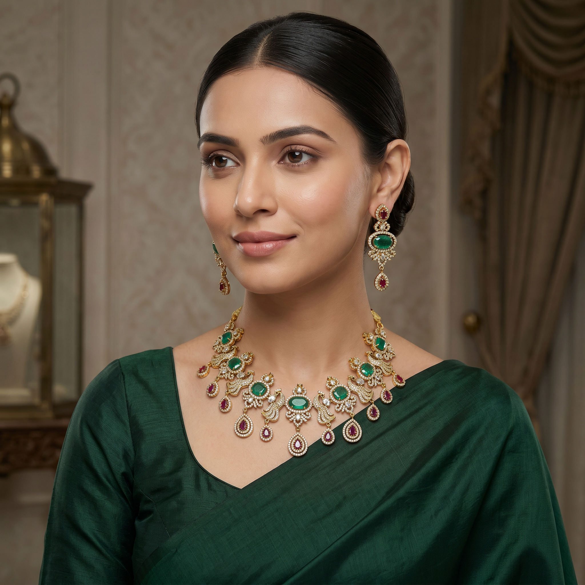 Emerald Peacock CZ Necklace Set
