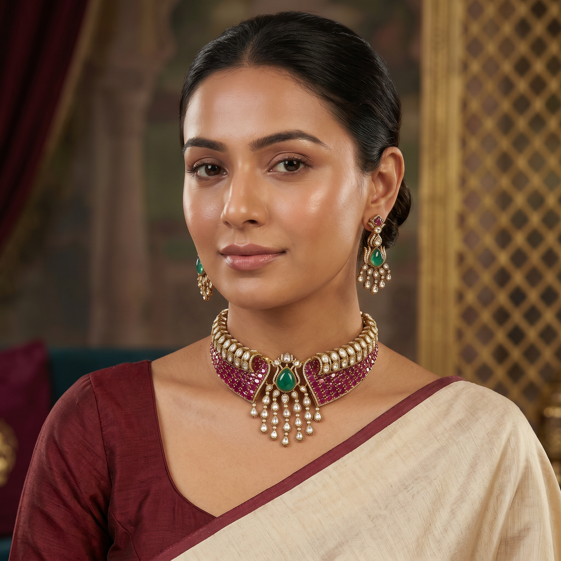 Emerald Ruby Kundan Choker Set