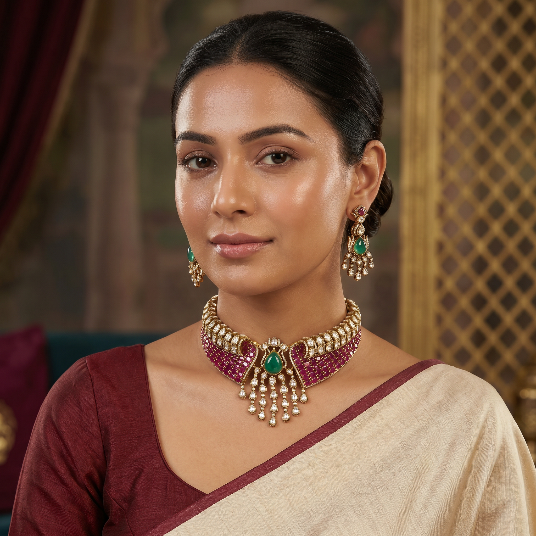 Emerald Ruby Kundan Choker Set