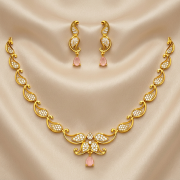 CZ Paisley Pink Stone Necklace Set
