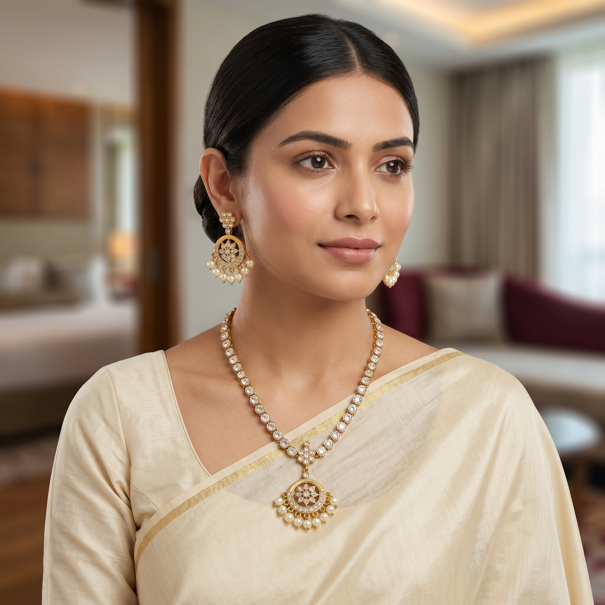 Pearl Drop AD Attigai Neckset