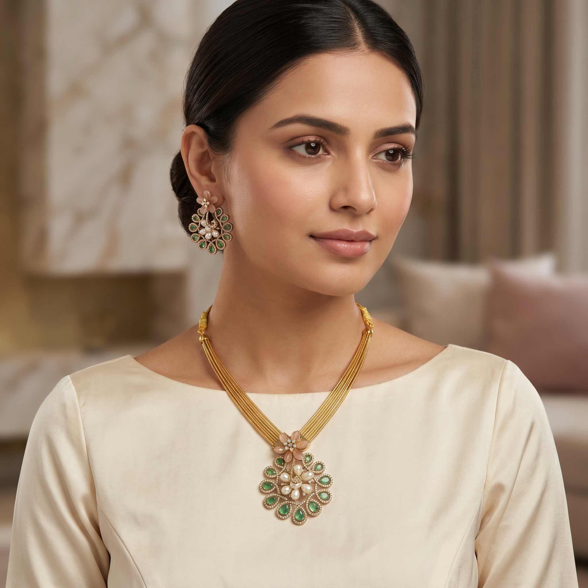 Emerald Pearl Floral Set