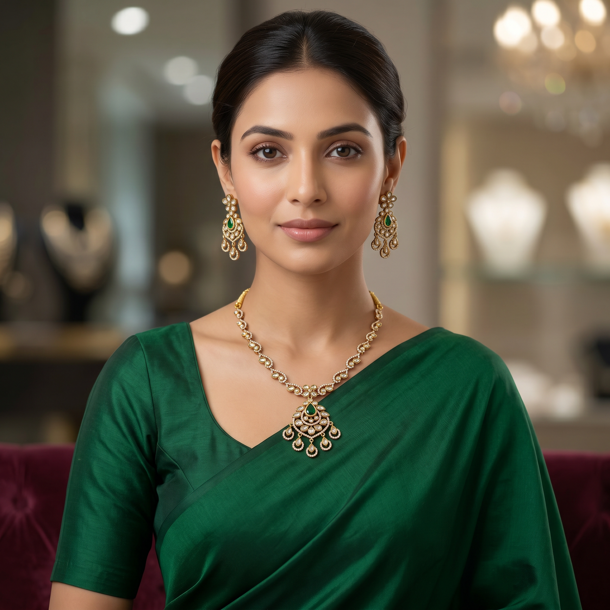 Emerald Kundan Chandbali Set