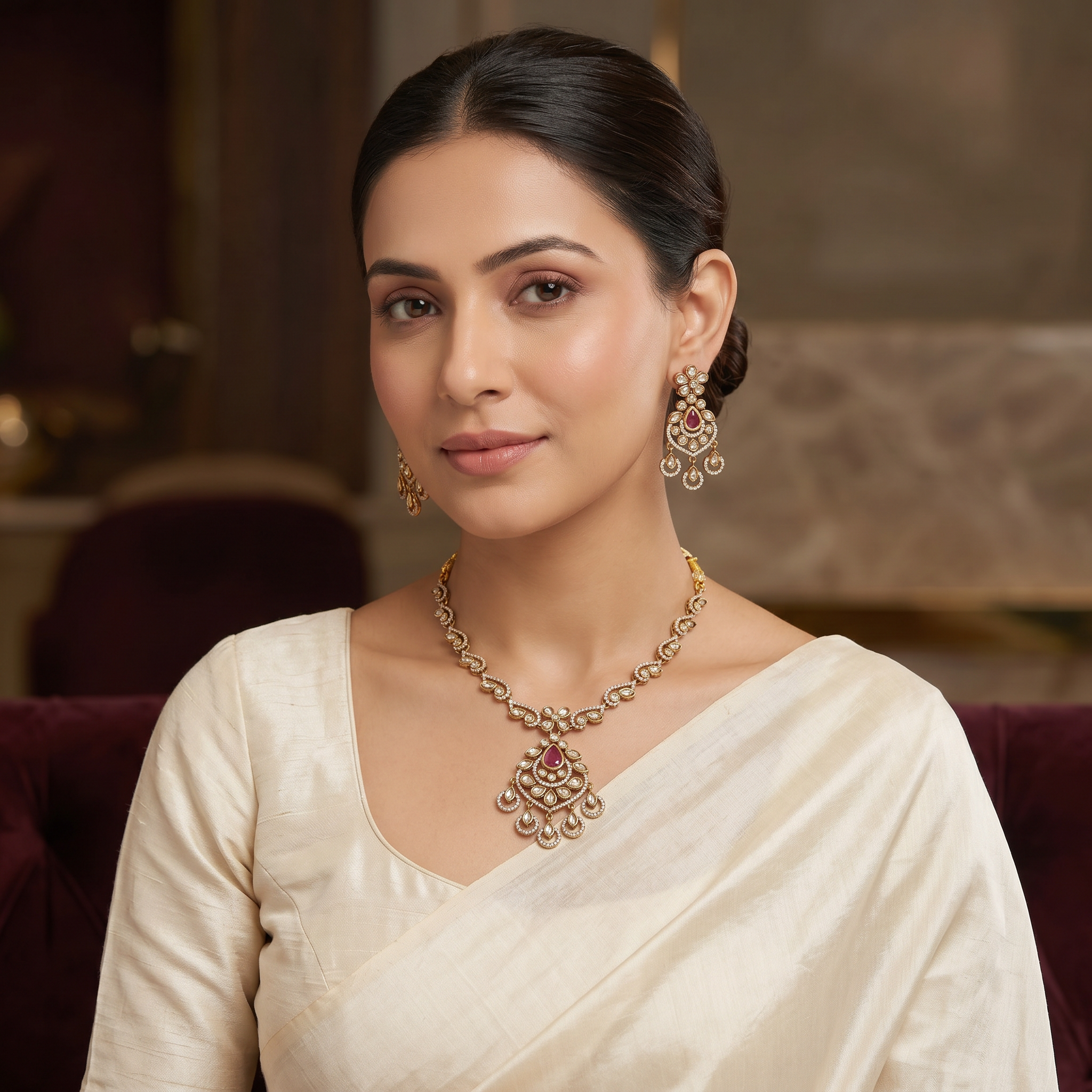 Ruby Kundan Chandbali Set