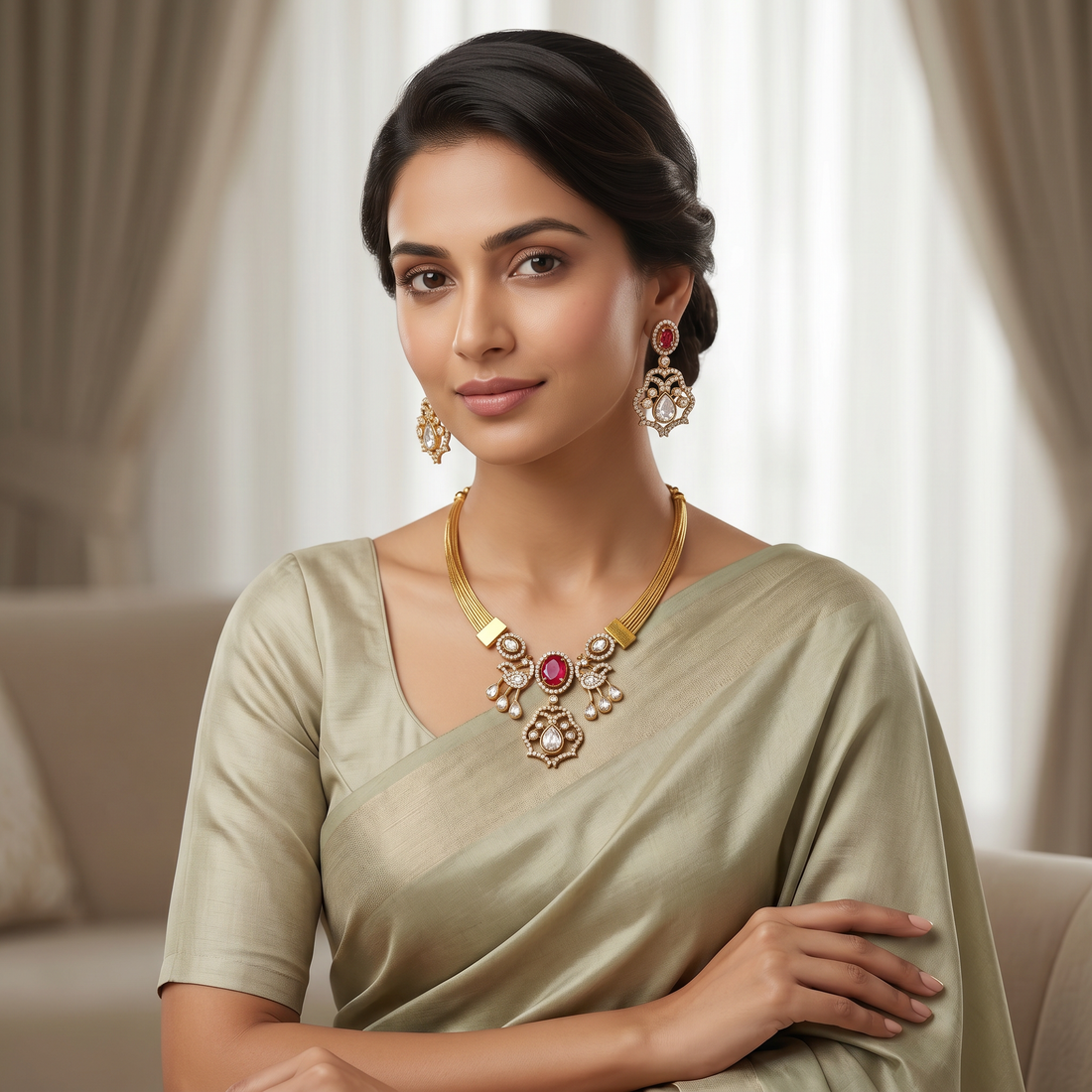 Royal Ruby Kundan Designer Hasli Set