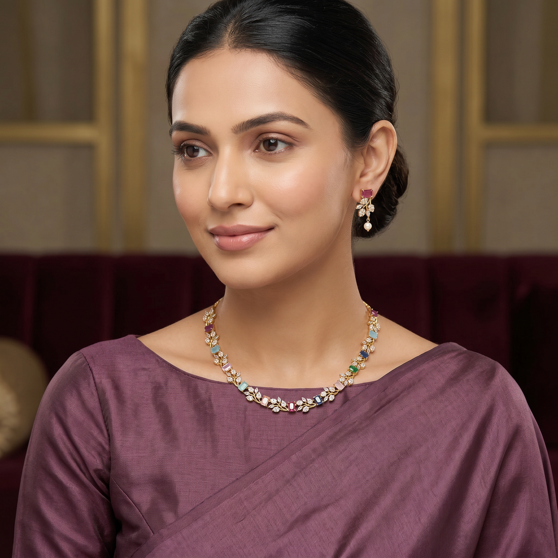Rainbow Blossom CZ Necklace Set