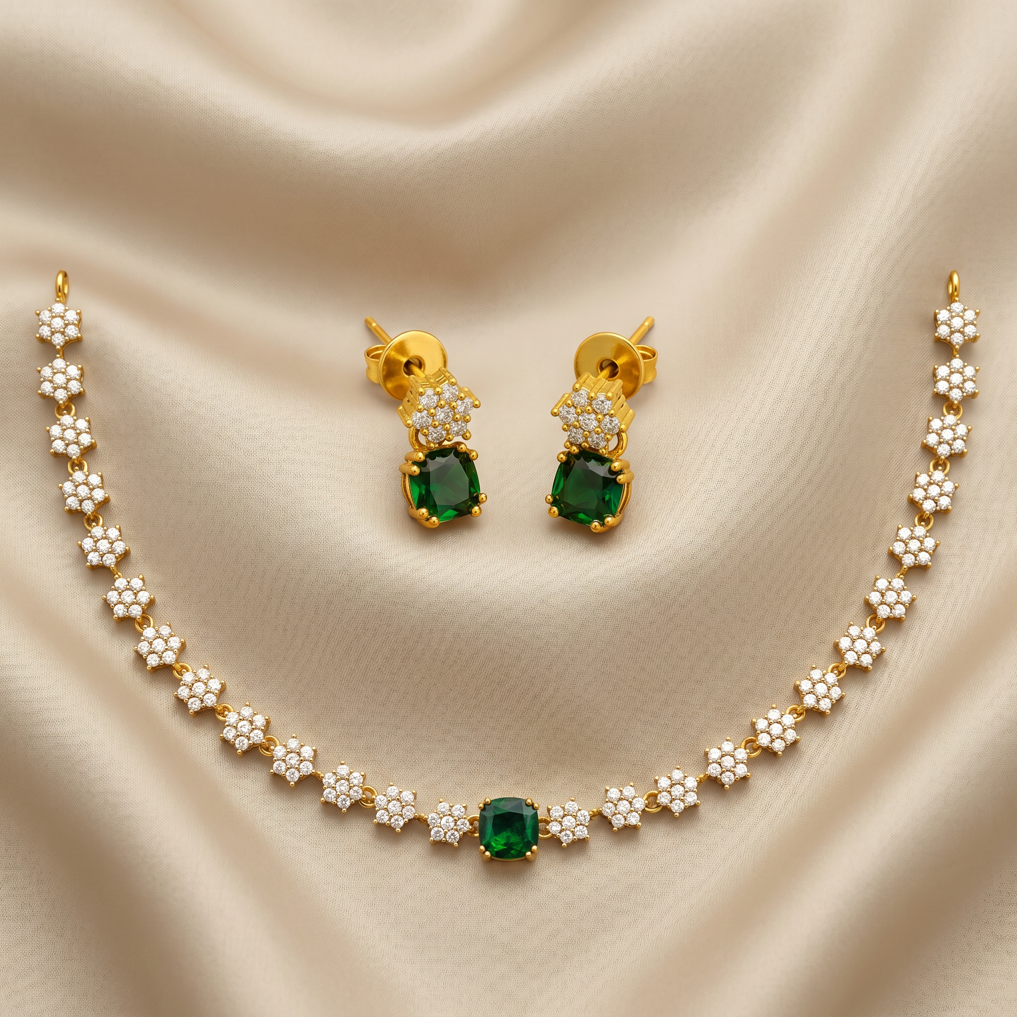 Emerald CZ Floral Necklace Set