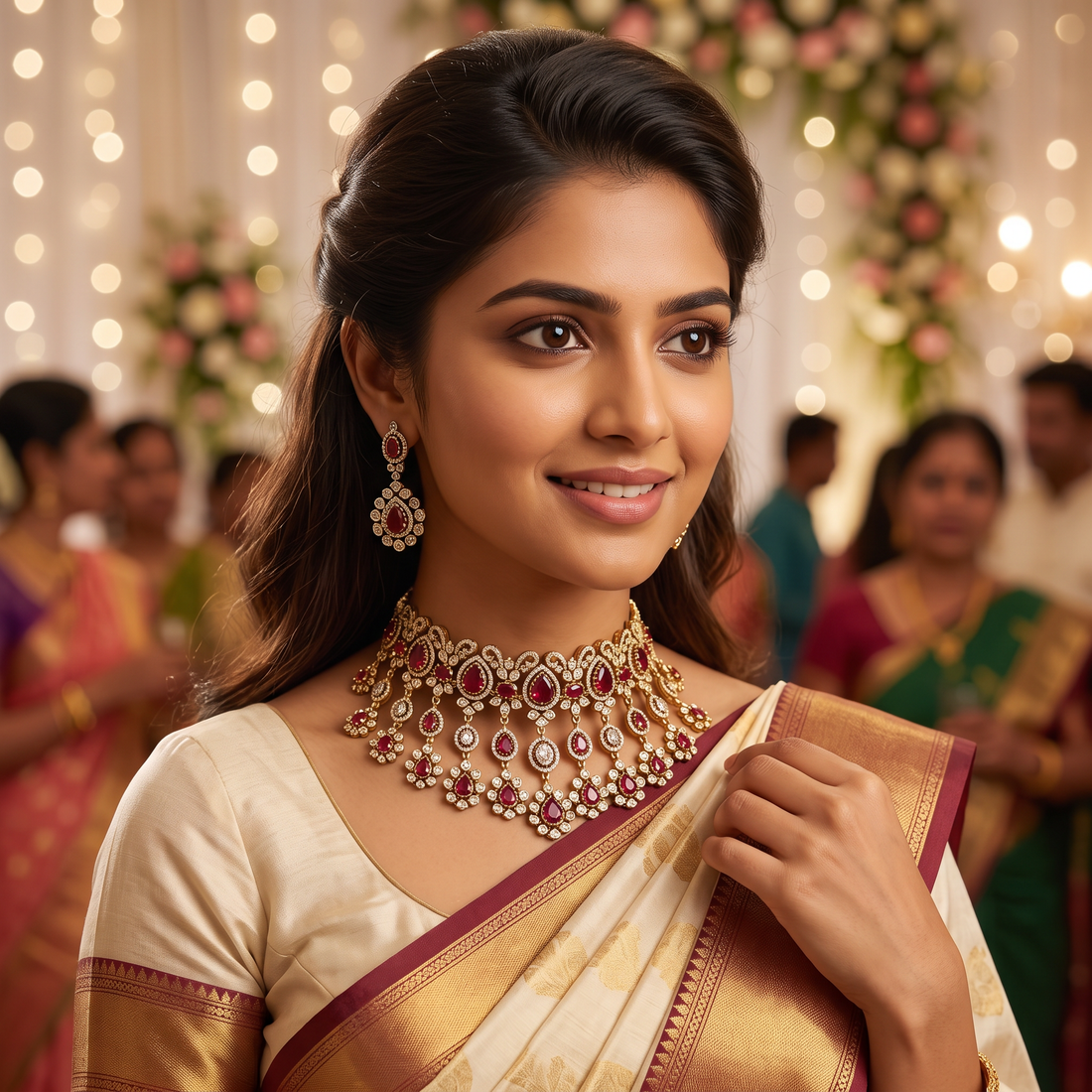 Blush Red Victorian Kundan Bridal Choker Set