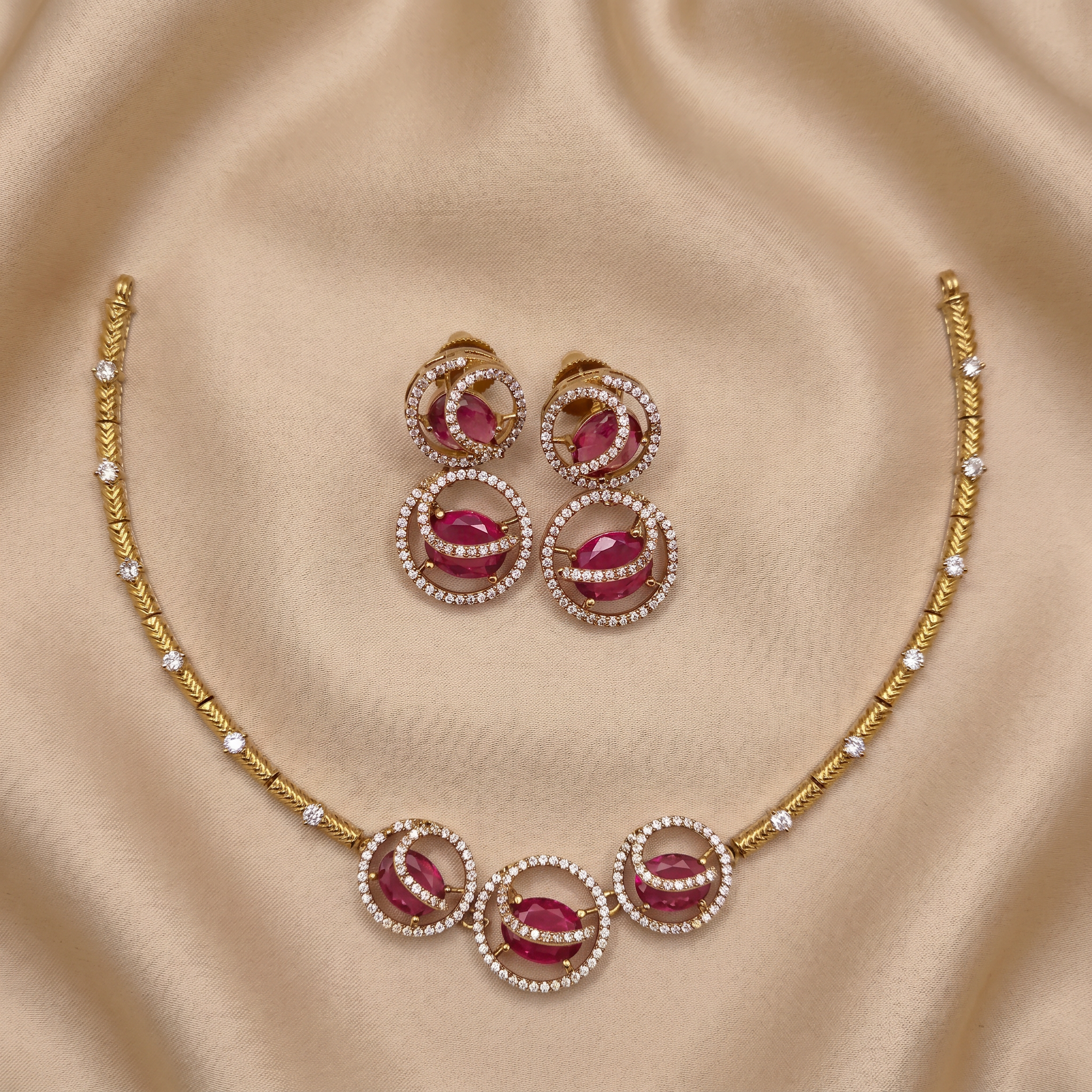 Ruby Pink Crystal Designer Necklace Set