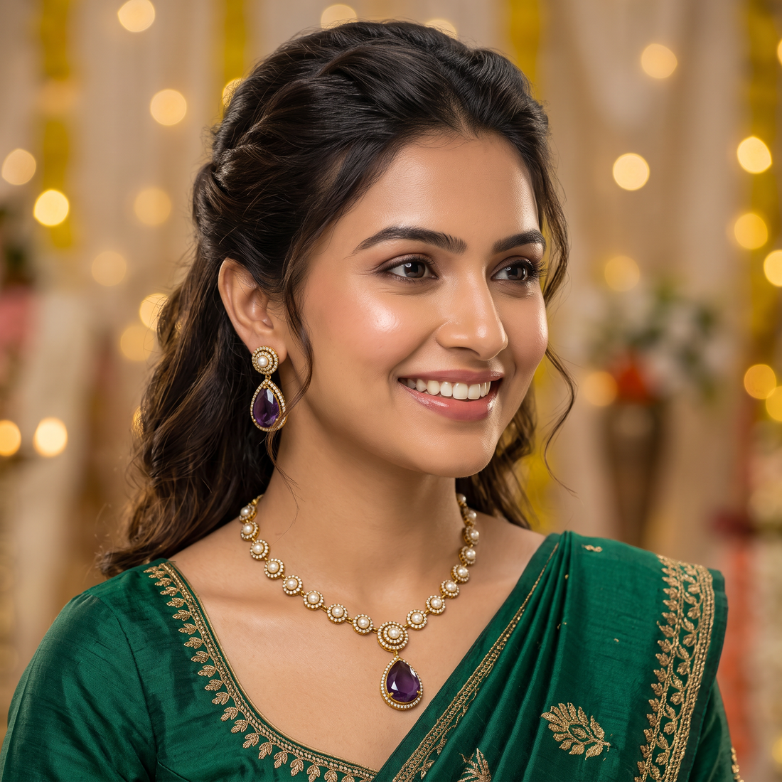 Pearl Purple CZ Necklace Set