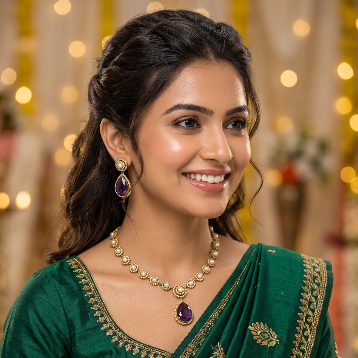 Pearl Purple CZ Necklace Set