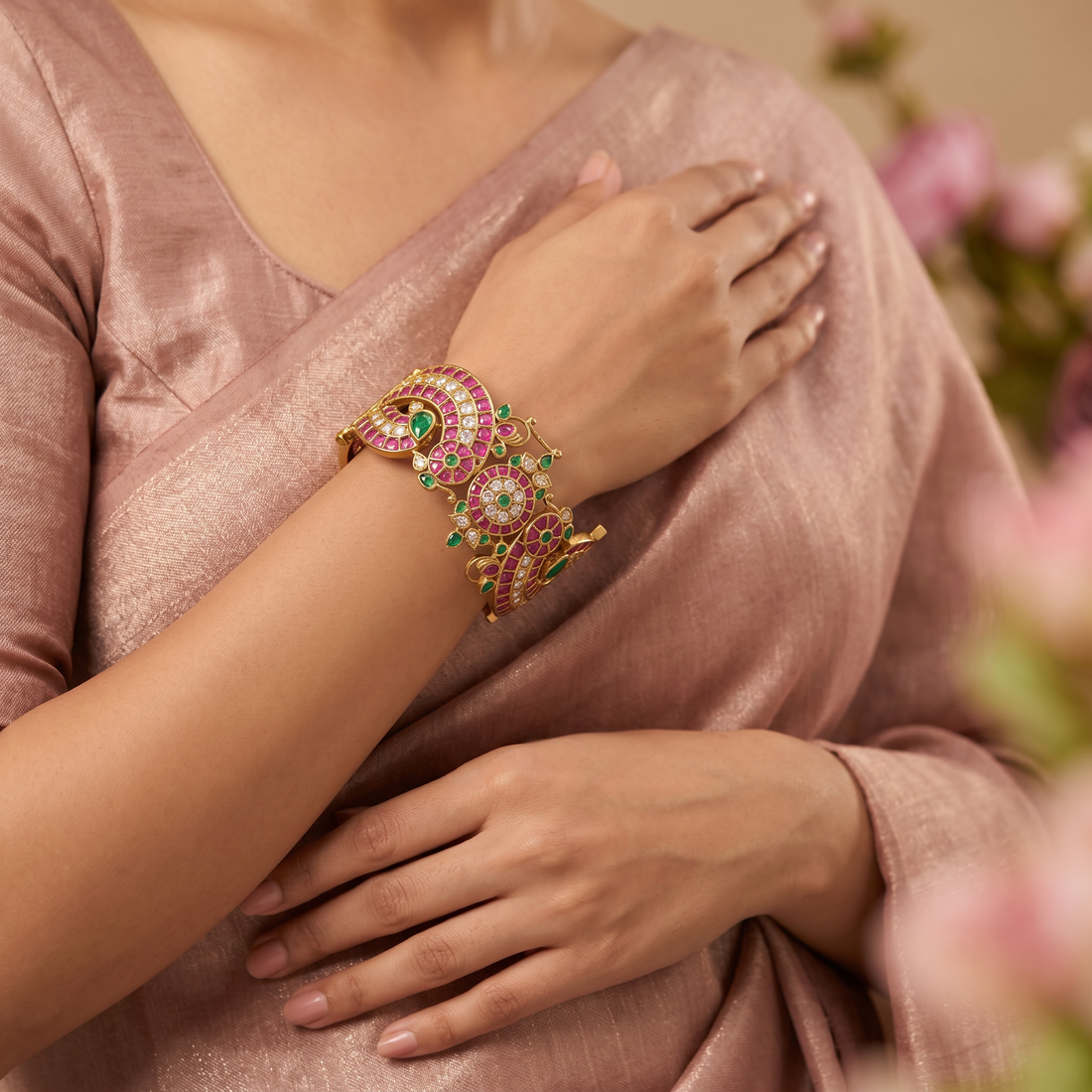Royal Ruby Emerald Peacock Kada