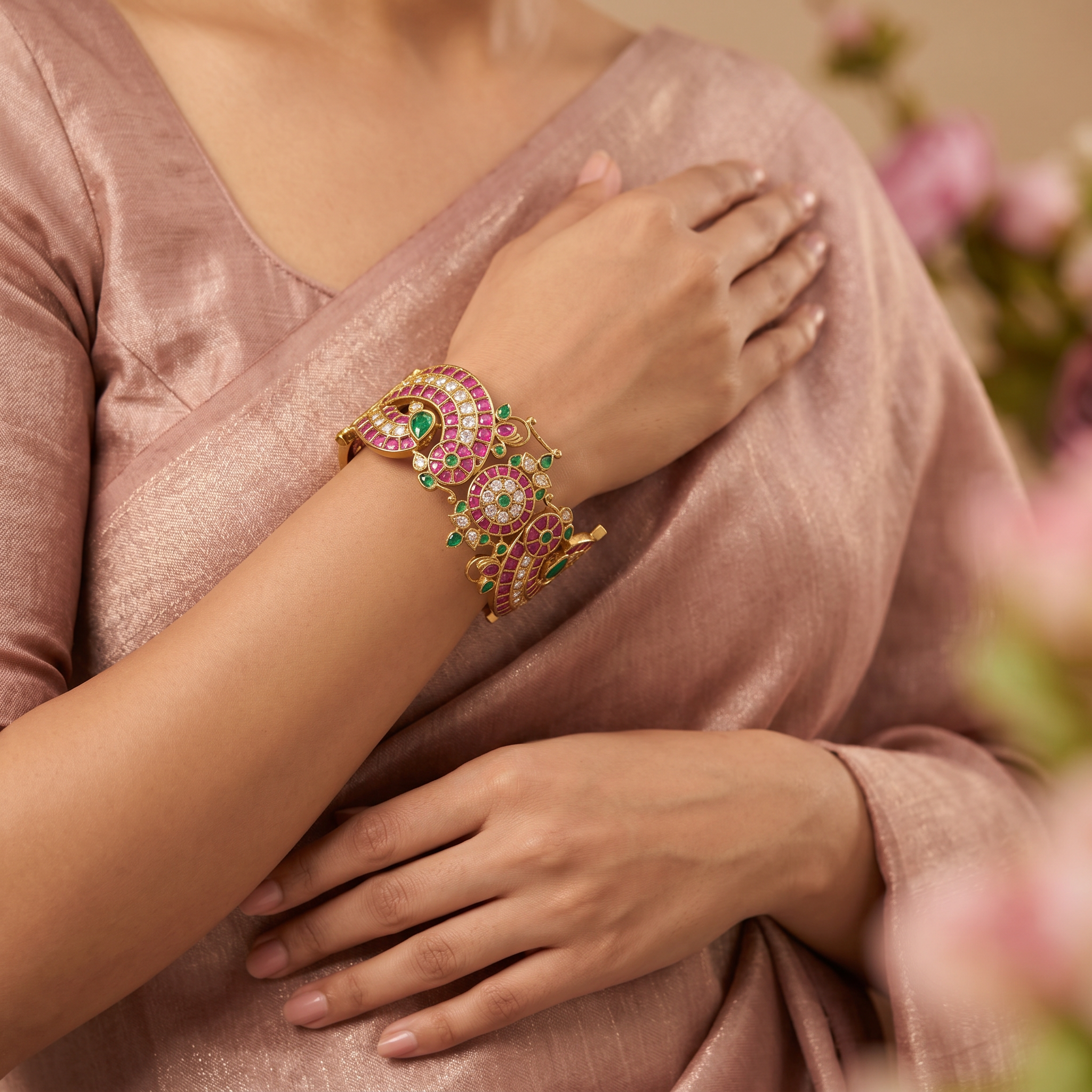 Royal Ruby Emerald Peacock Kada