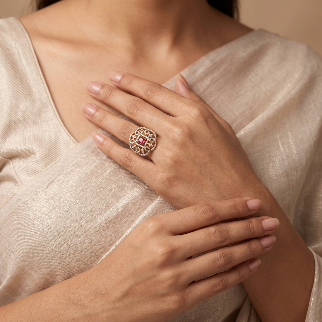 Ruby Square Filigree Statement Ring