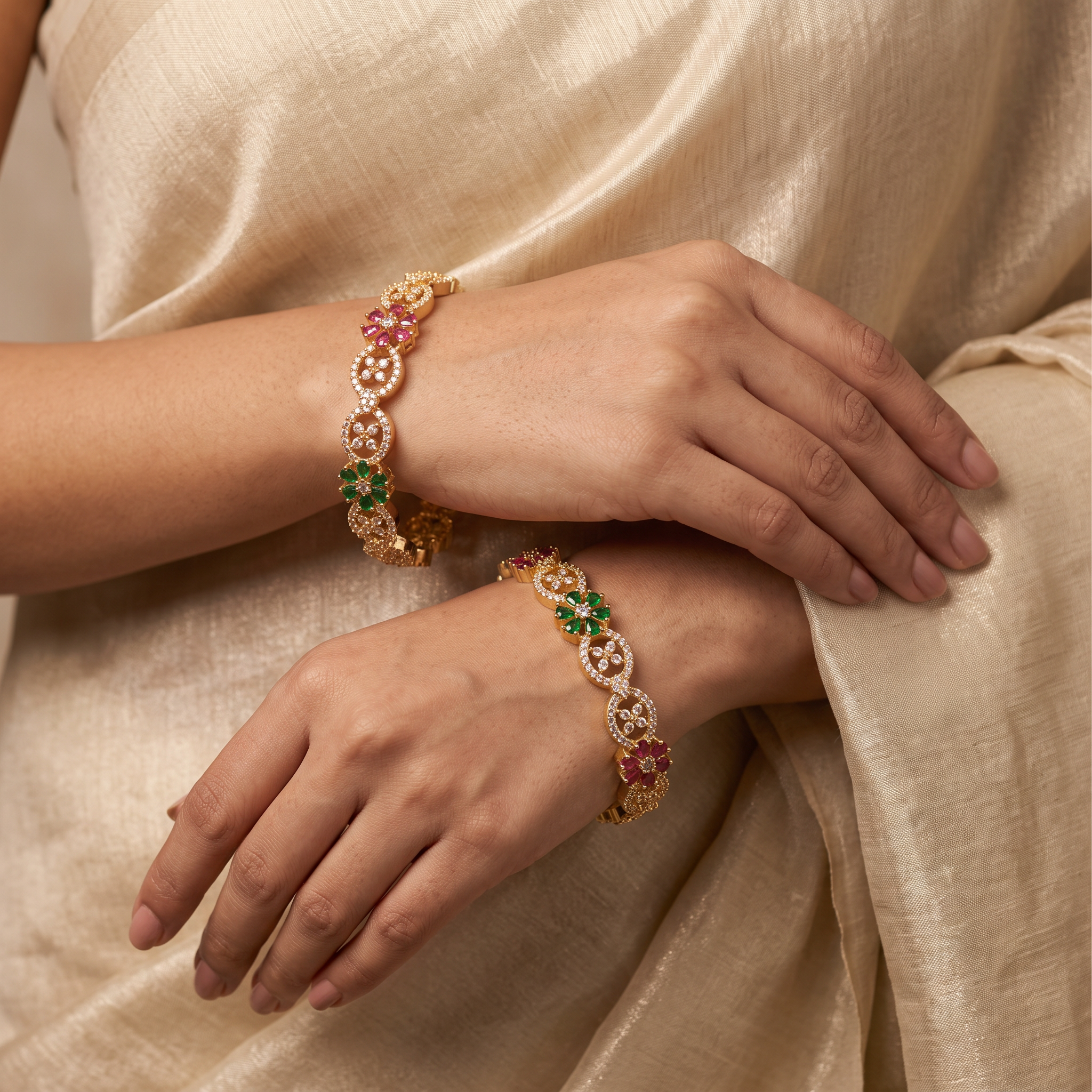 Ruby Emerald Stone Bangle Pair