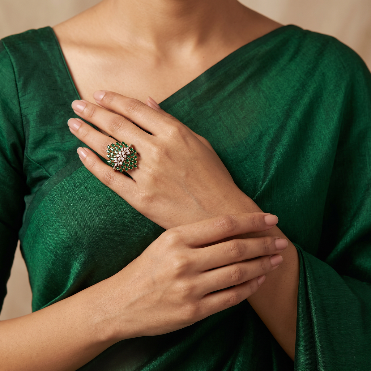 Emerald Petal Ring