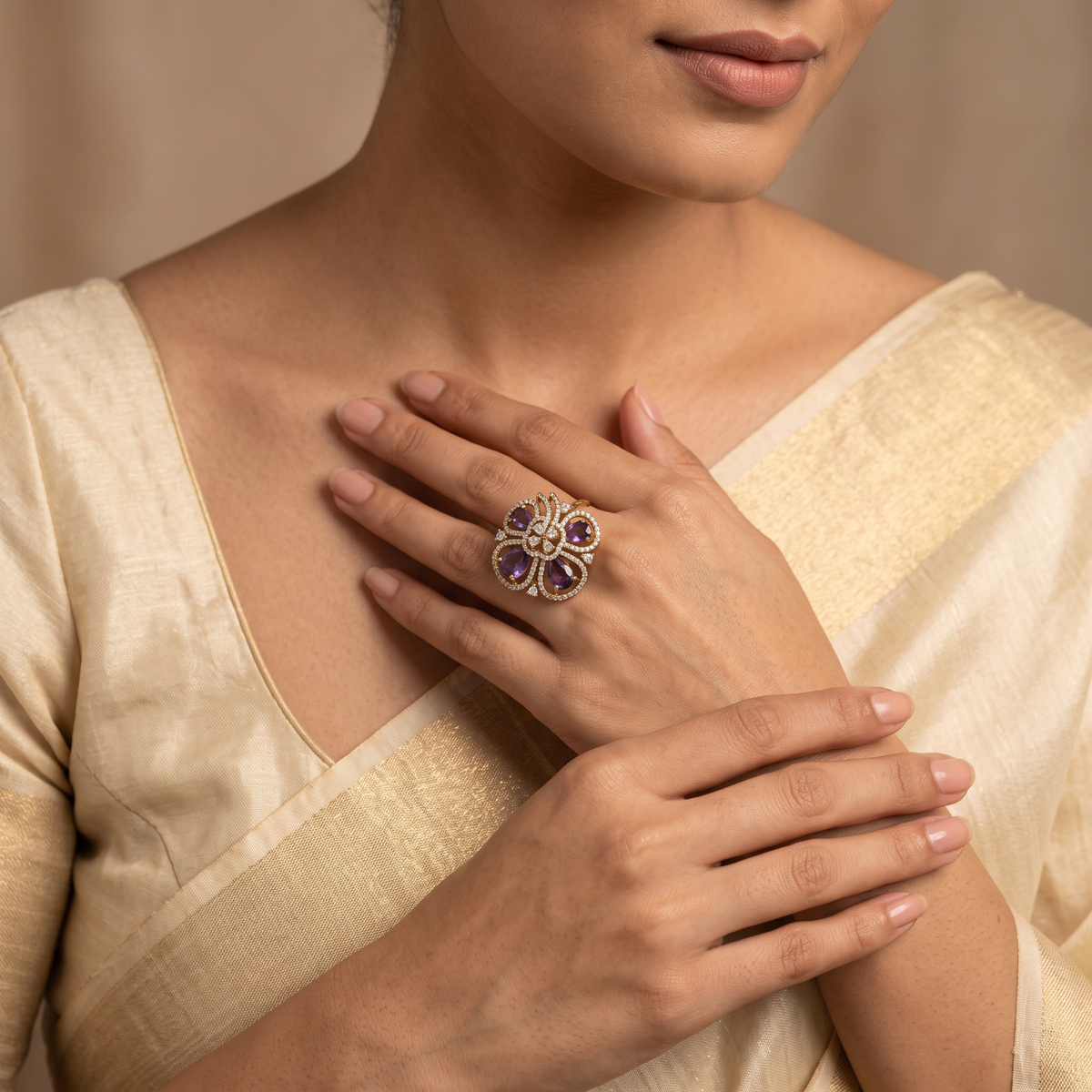 Amethyst Floral Statement Ring