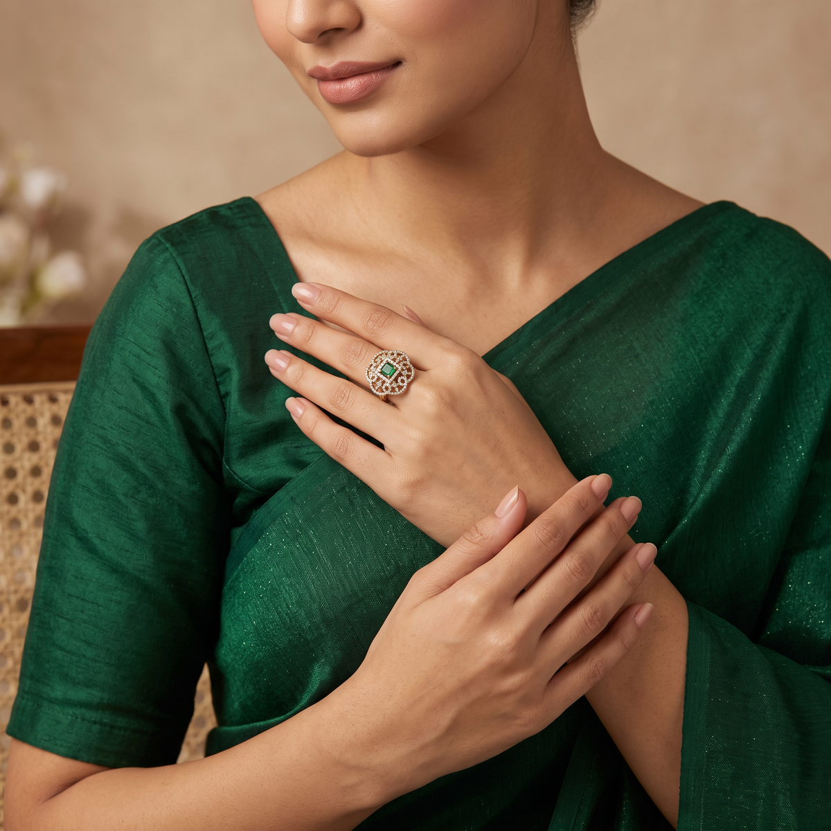 Emerald Square Bloom Statement Ring
