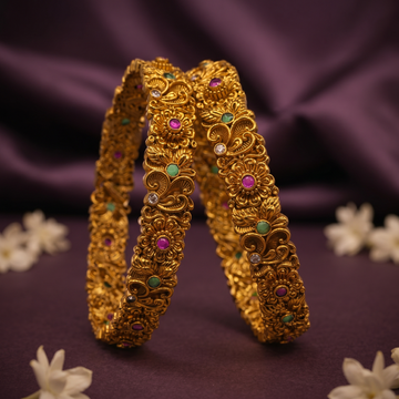 Antique Gold Floral Nakshi Bangle Set