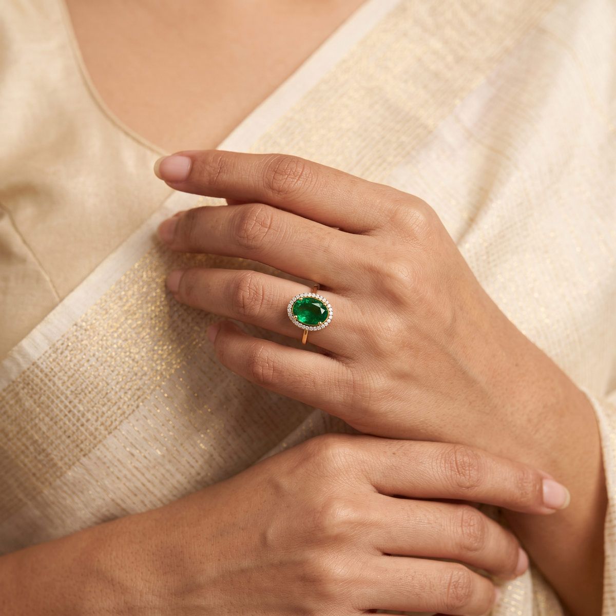 Emerald Halo Ring