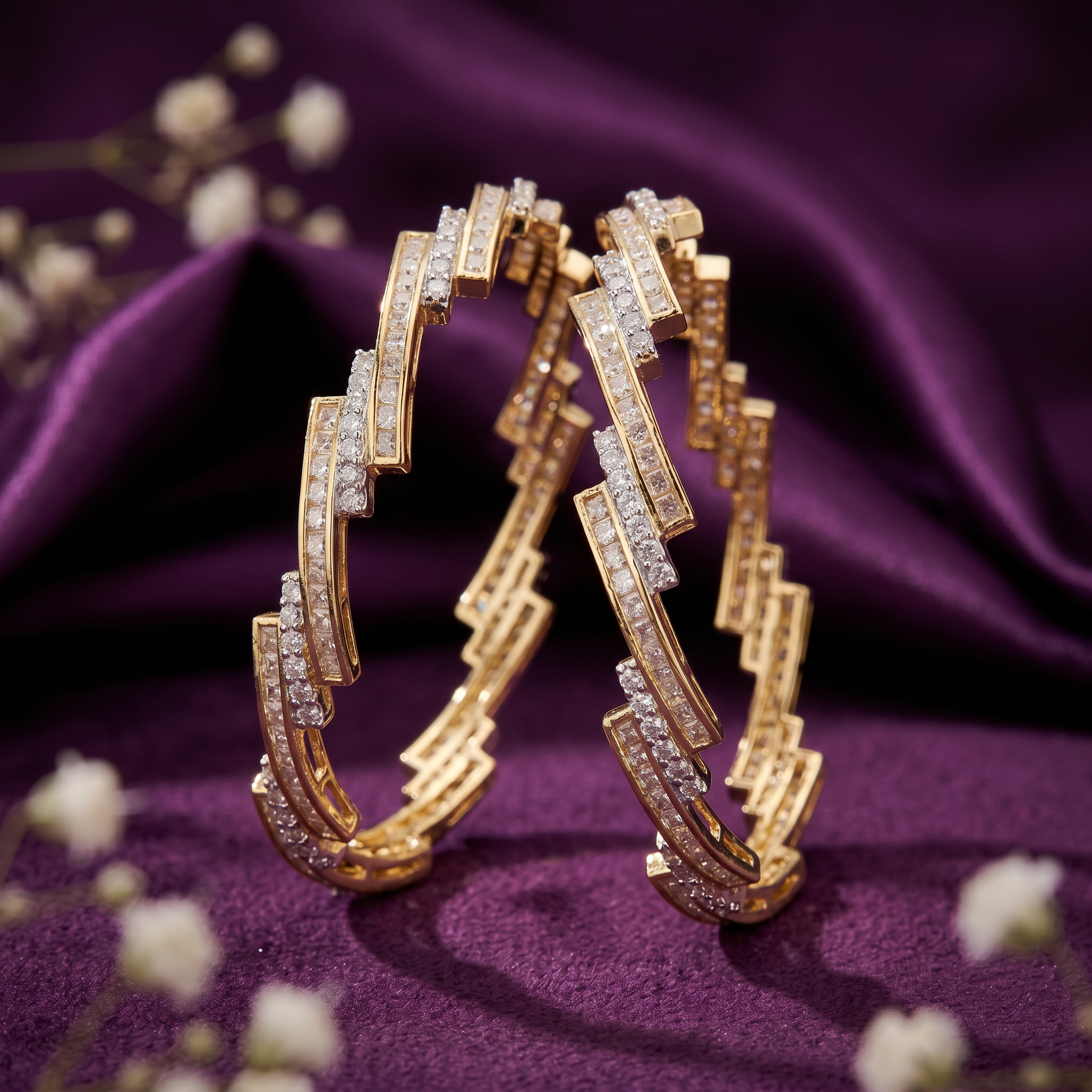 CZ Stepped Zigzag Bangle Set