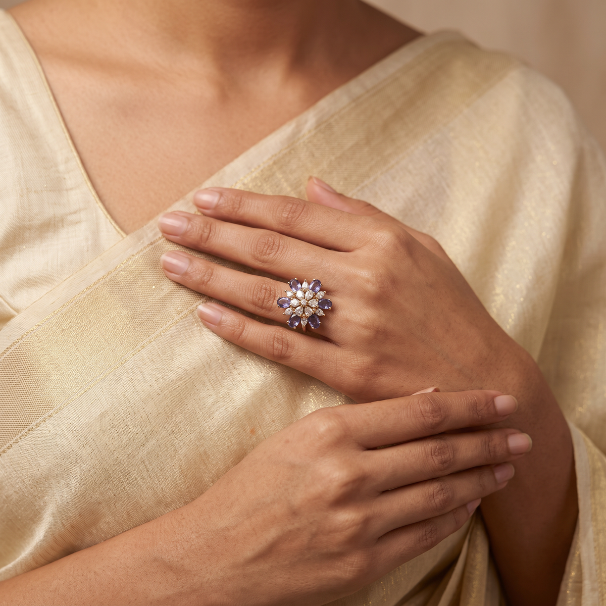 Amethyst Floral Statement Ring