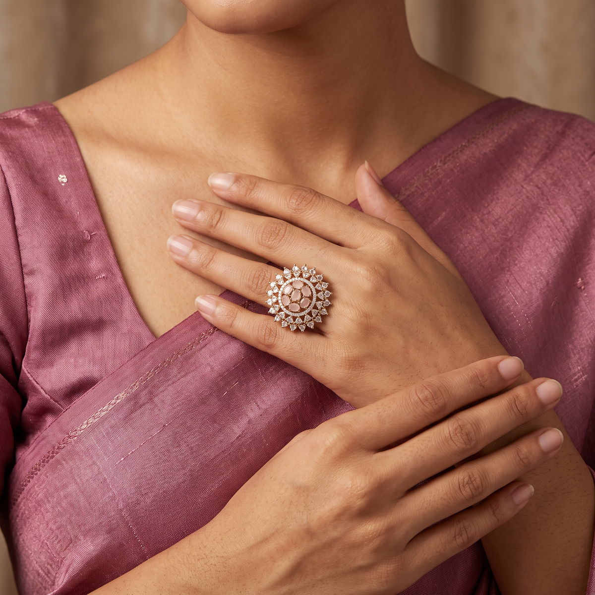 Blush Pink Floral Halo Ring