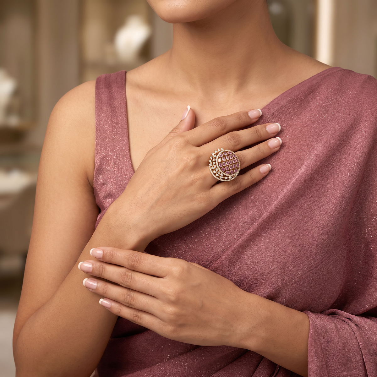 Pink CZ Peacock Ring