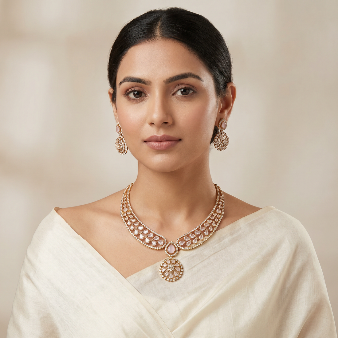 Blush Crystal Bridal Necklace Set