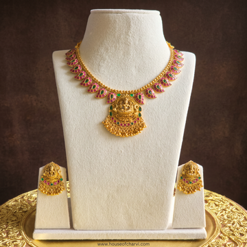 Ruby & Green Lakshmi Temple Necklace Set