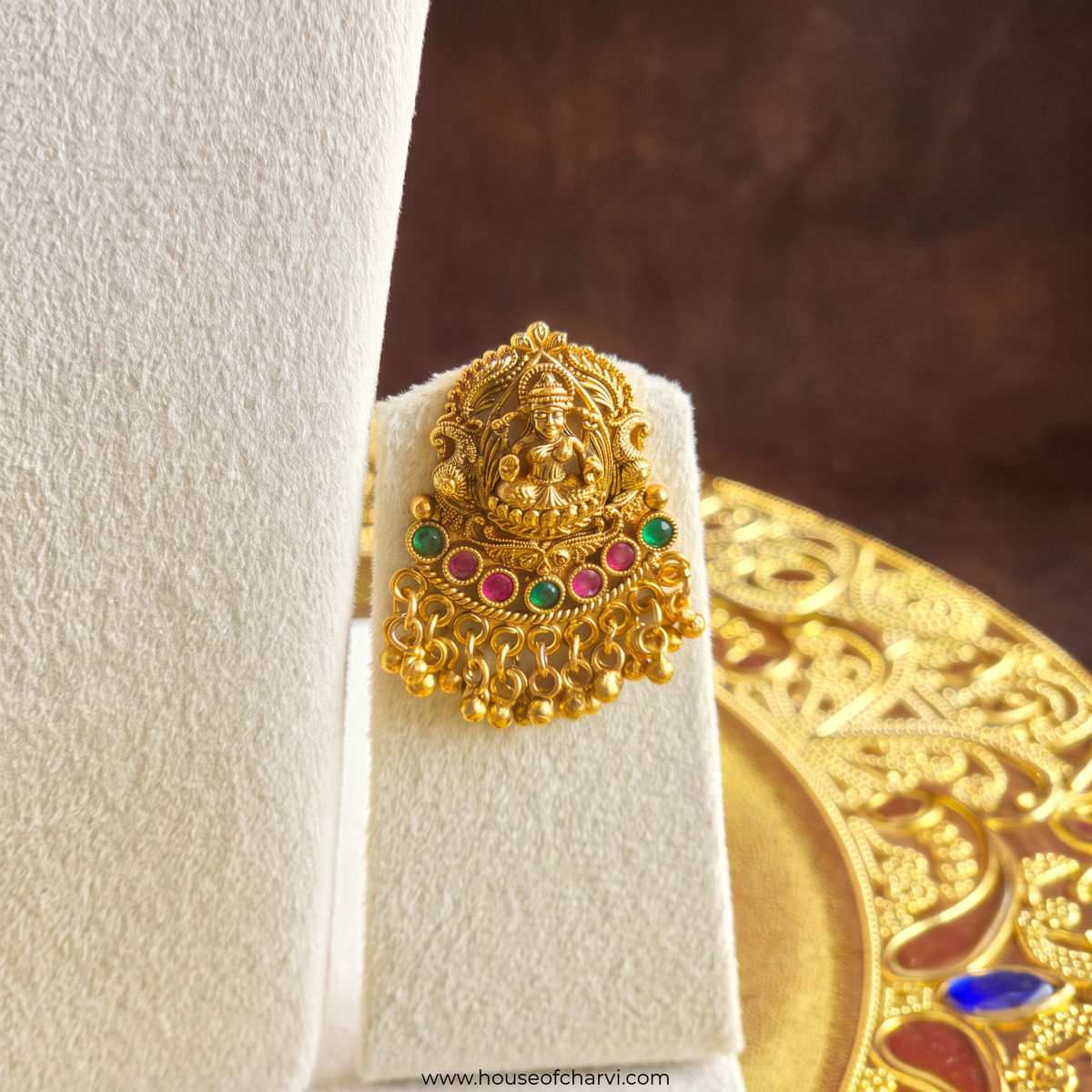 Ruby & Green Lakshmi Temple Necklace Set