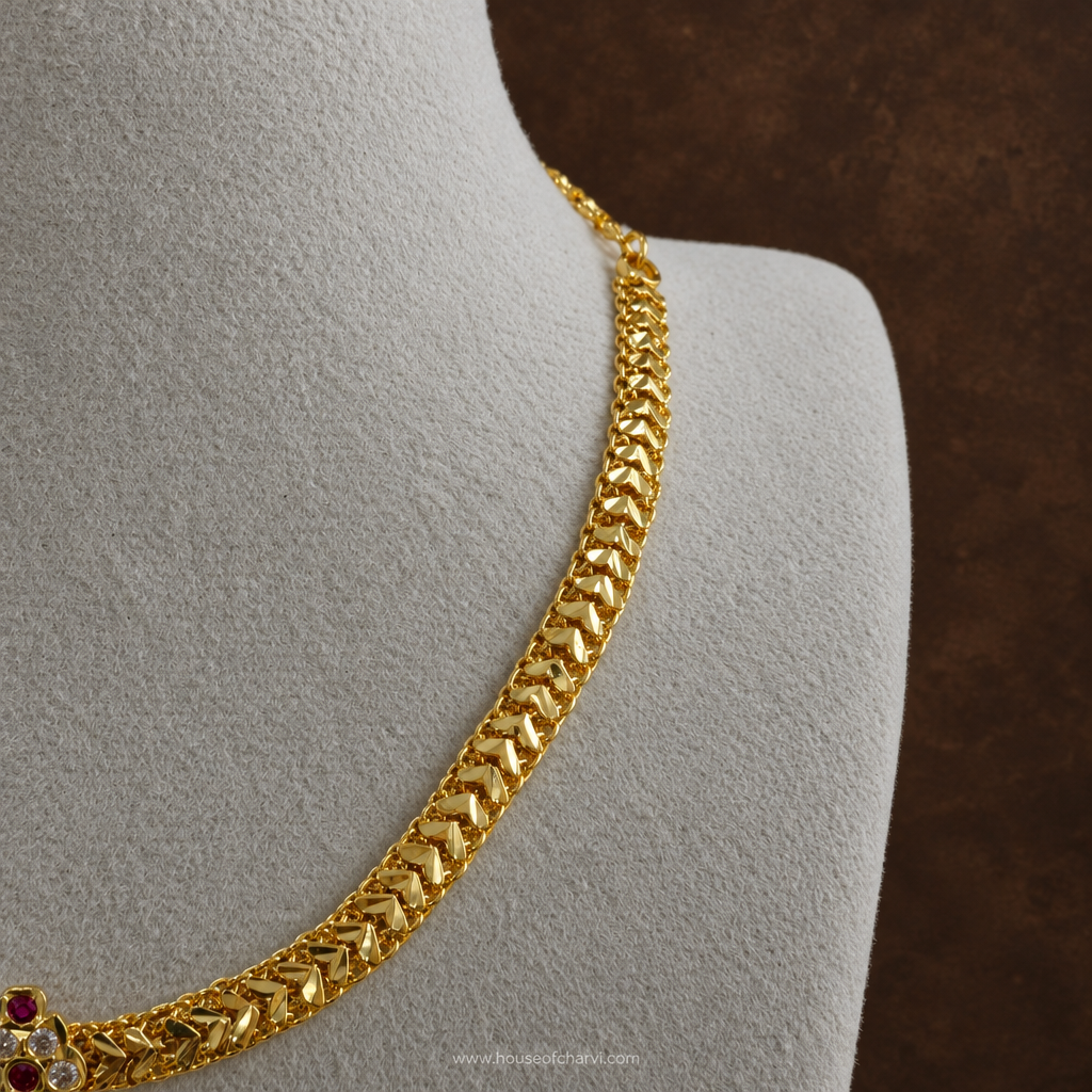 Antique Gold Ruby CZ Pendant Necklace