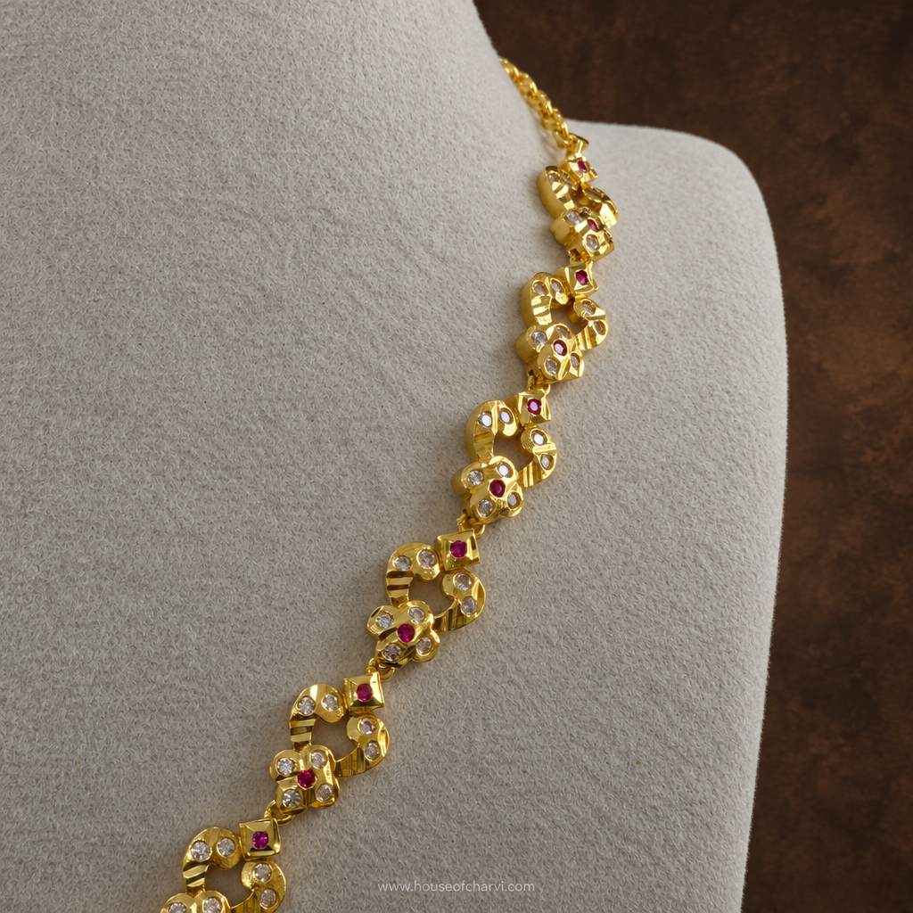 Antique Gold Ruby CZ Floral Necklace