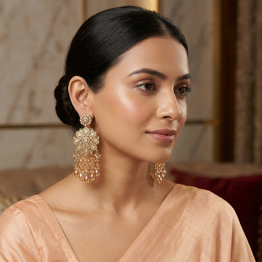 Kundan Floral Statement Earrings