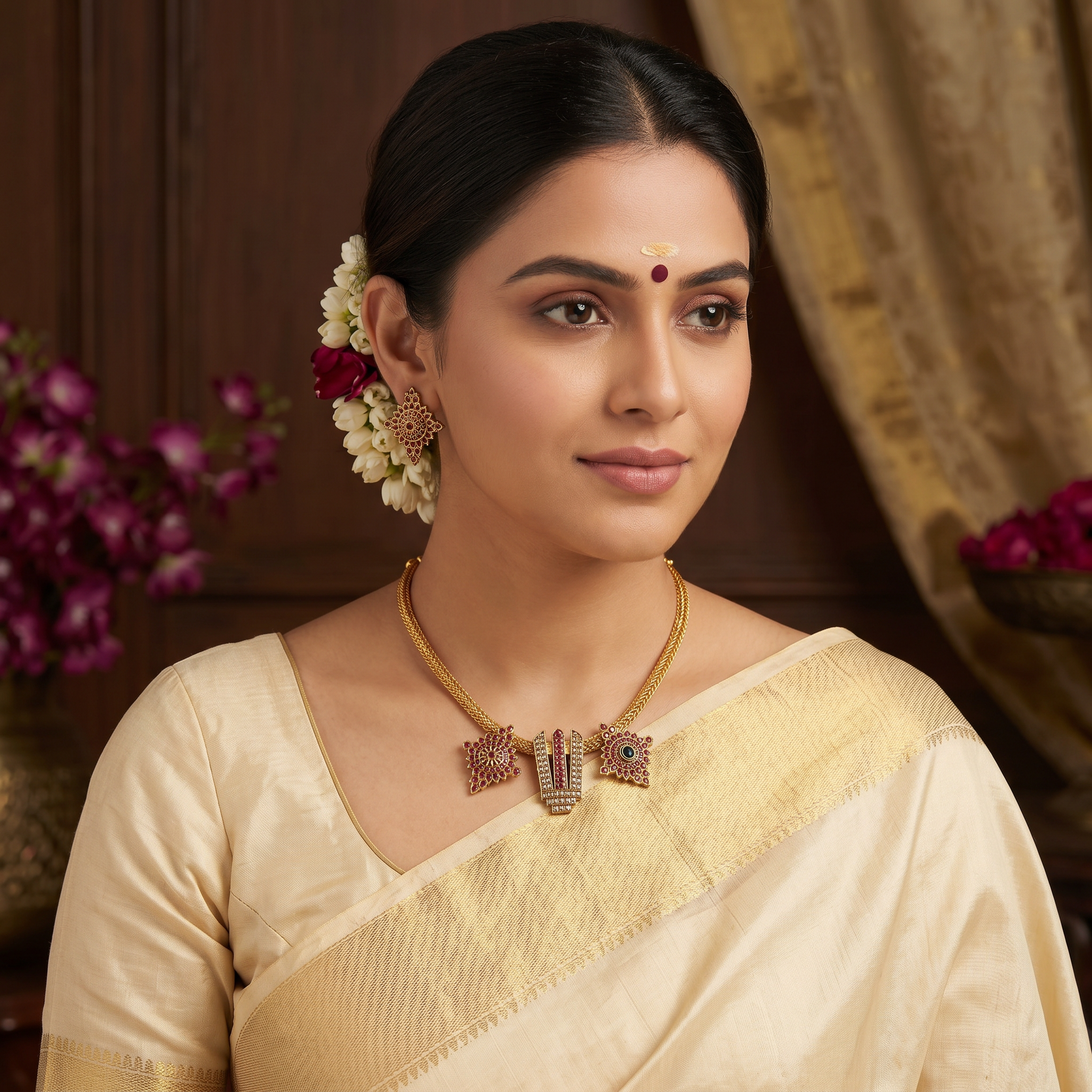 Temple Motif Gold Necklace Set