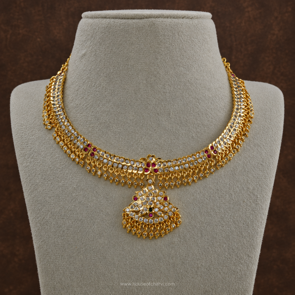 Antique Gold CZ Ruby Choker Necklace