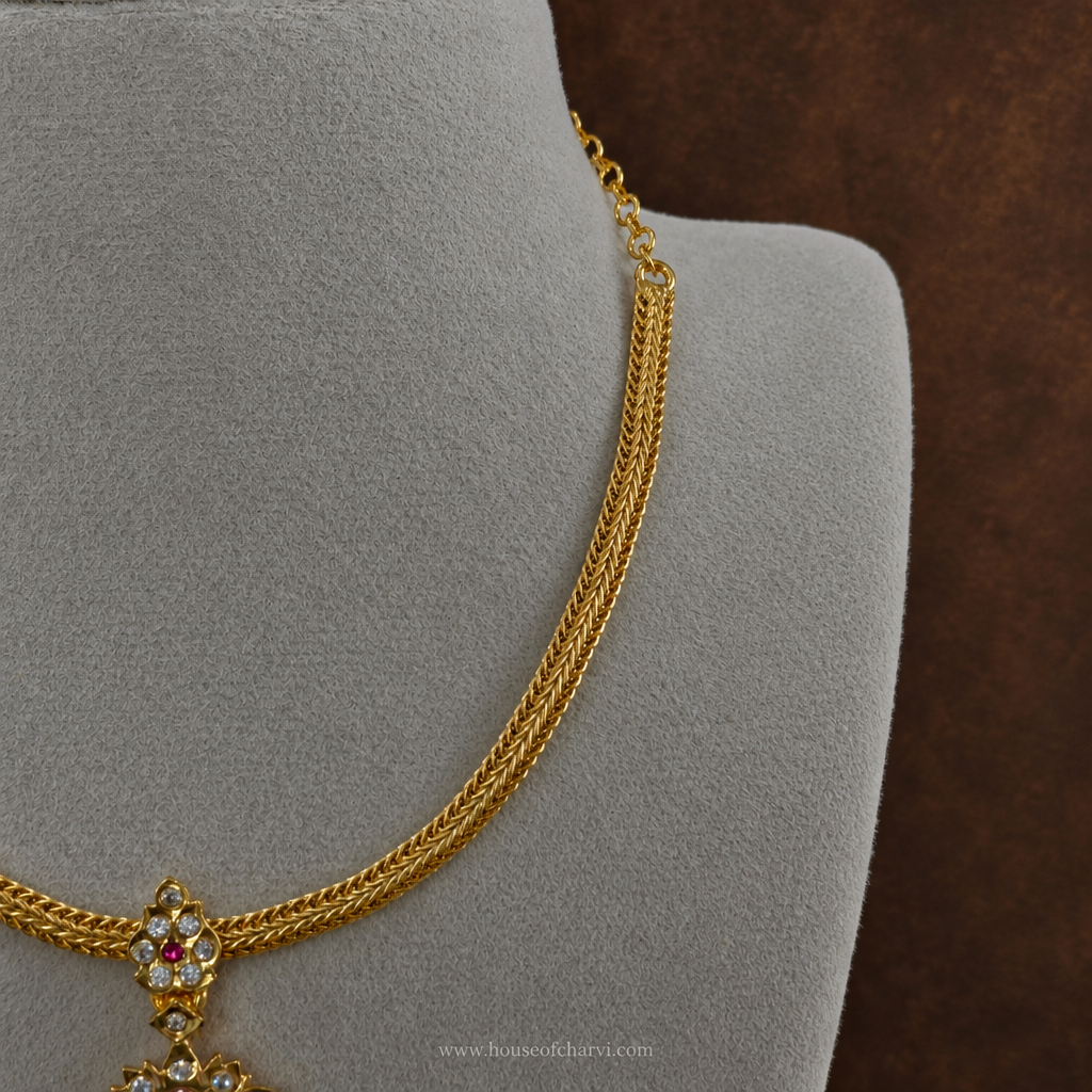 Antique Gold CZ Jhumka Pendant Necklace
