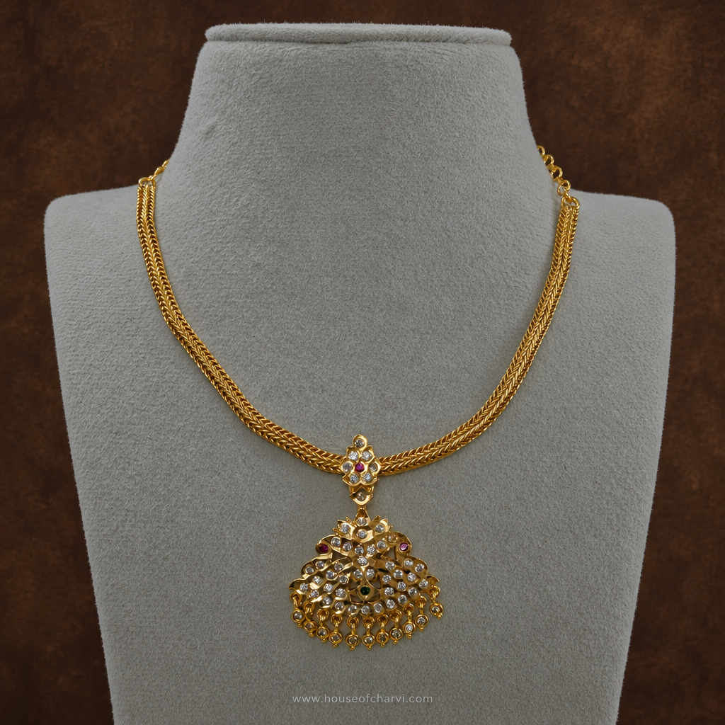 Antique Gold CZ Jhumka Pendant Necklace