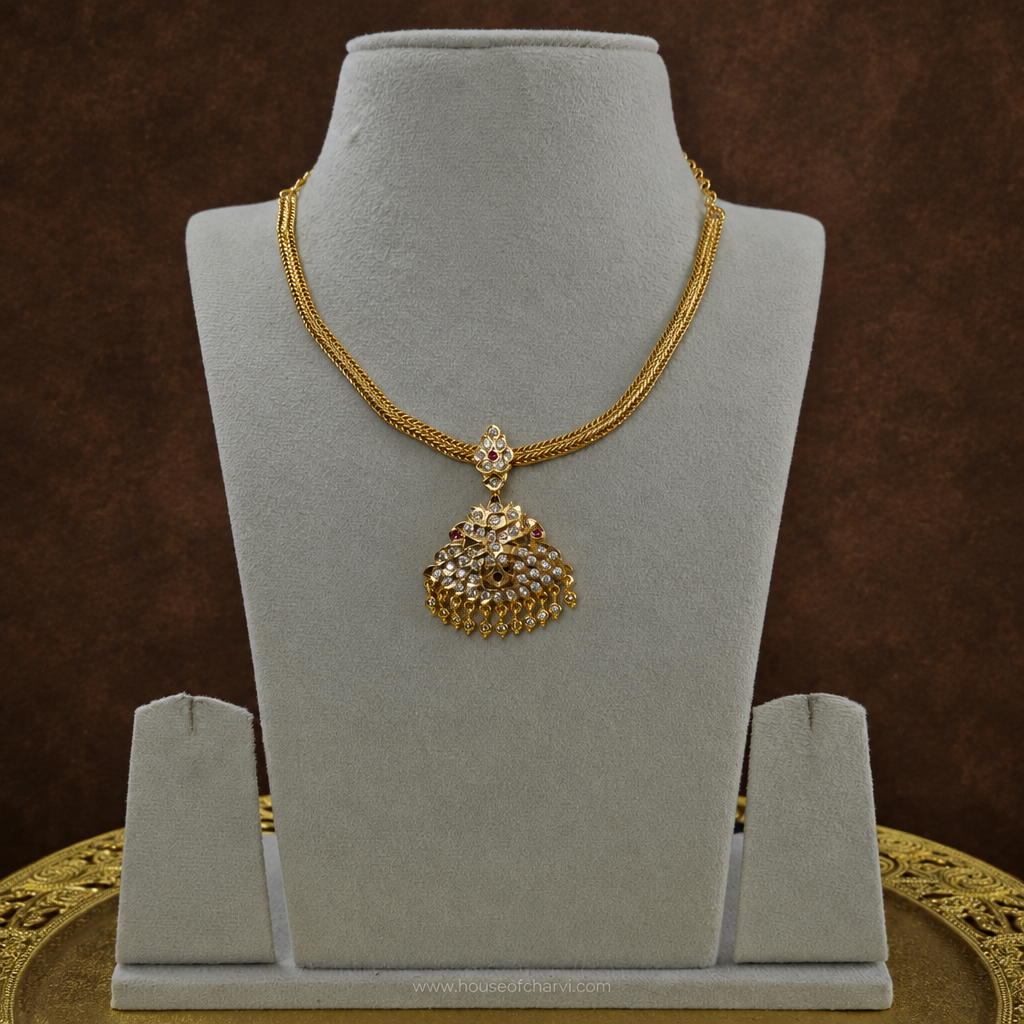 Antique Gold CZ Jhumka Pendant Necklace